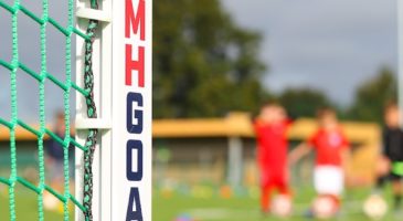 close up on MG goals logo on football goal